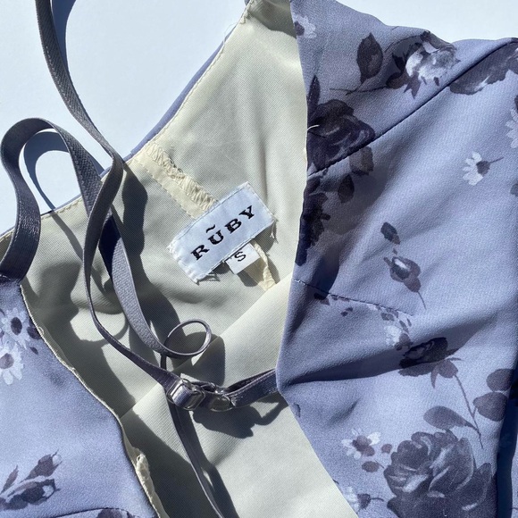 Vintage Rũby grey floral print sheer strap dress Women's size Small - Picture 7 of 7